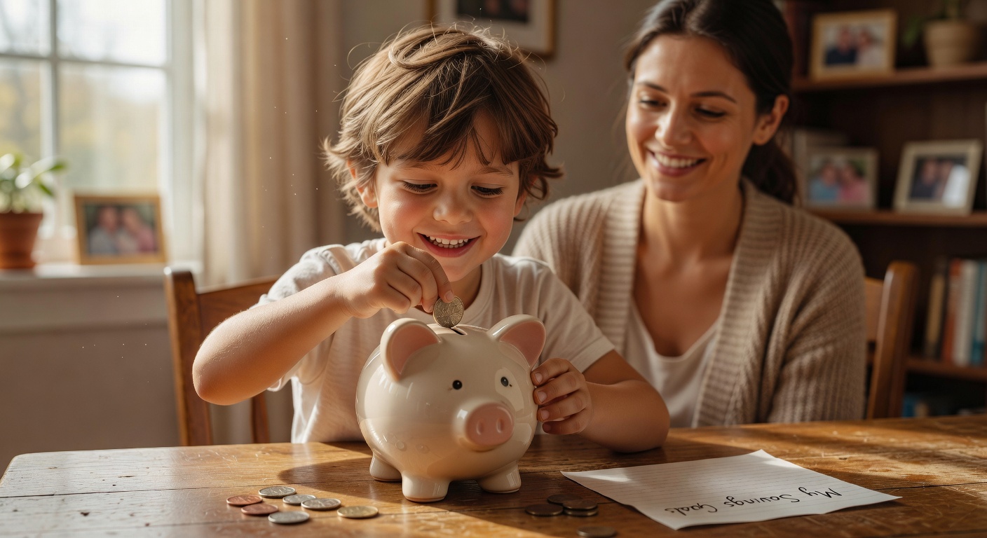 Kind spart Geld im Sparschwein