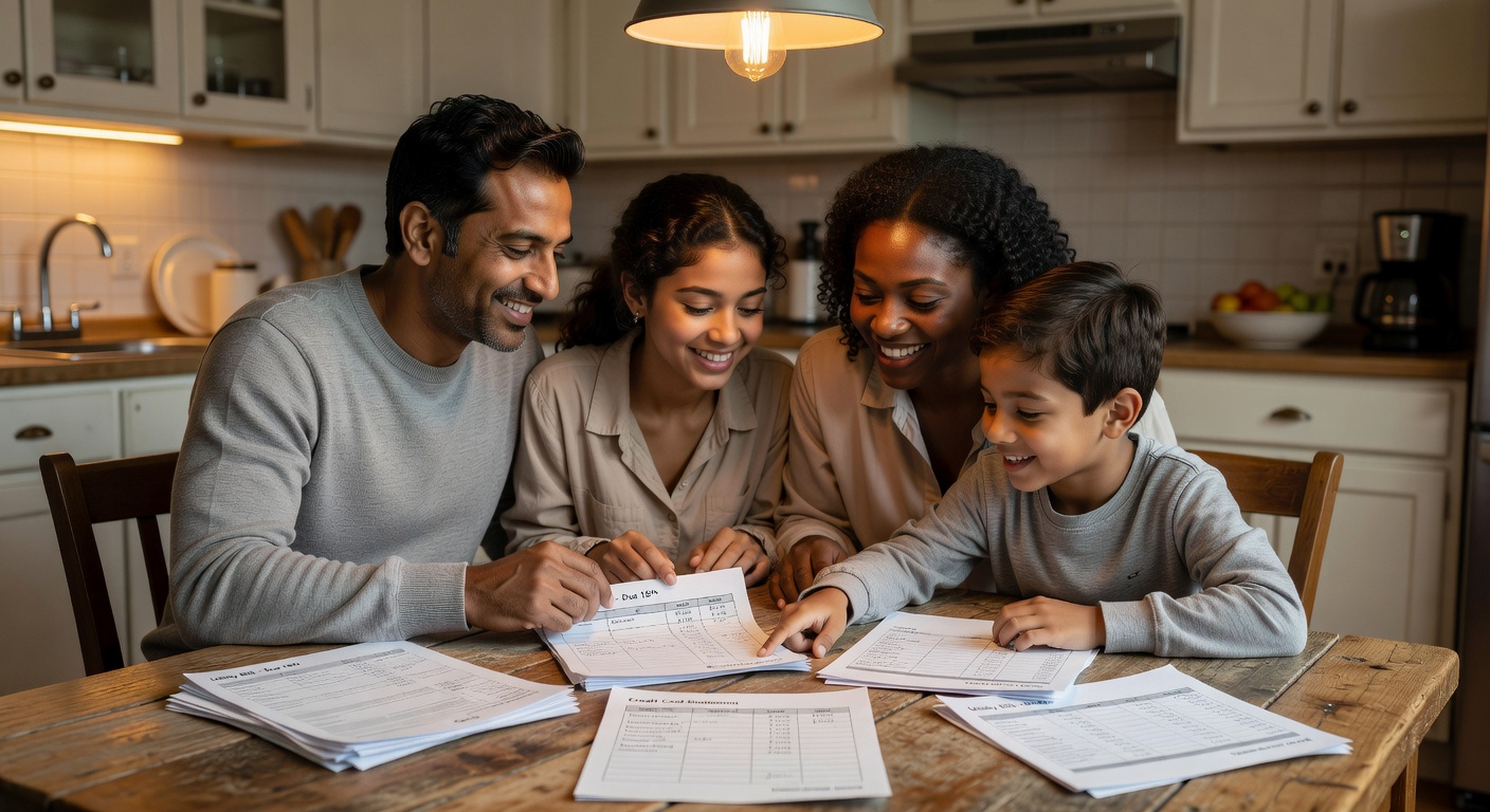 Familie plant gemeinsam ihre Finanzen