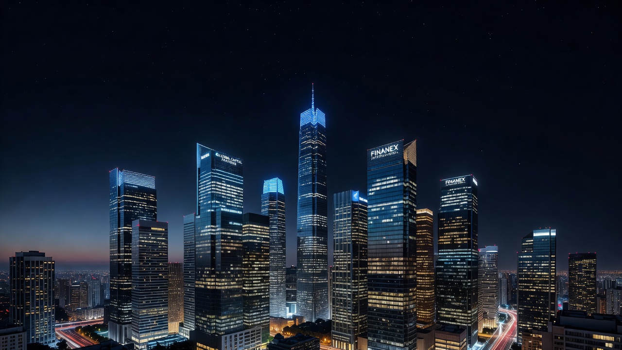 Modernes Finanzviertel bei Nacht