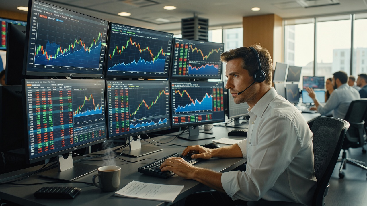 Händler analysiert Marktcharts und Trends